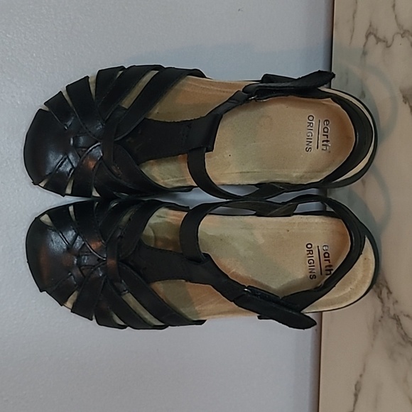 Earth Origins Savoy Sheva Black Leather Closed Toe Strappy Sandals 8W Boho Comfy - Picture 6 of 11